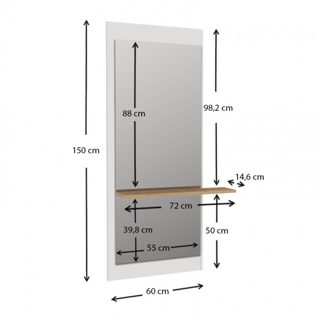 Καθρέπτης τοίχου Piyar Μegapap χρώμα λευκό 60x14,6x150εκ.