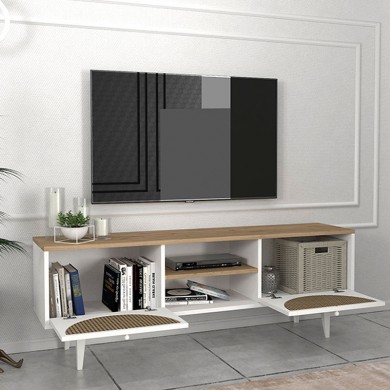 Aureta Megapap melamine TV stand in white - sapphire oak color 150x35x52.8cm.