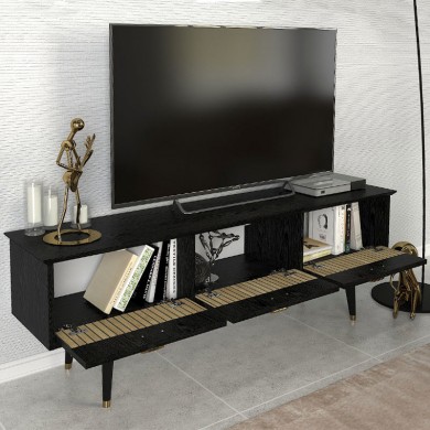 Bolea Megapap melamine TV stand in modern black color 150x35x49.7cm.
