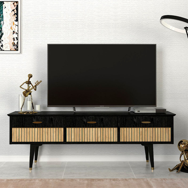 Bolea Megapap melamine TV stand in modern black color 150x35x49.7cm.