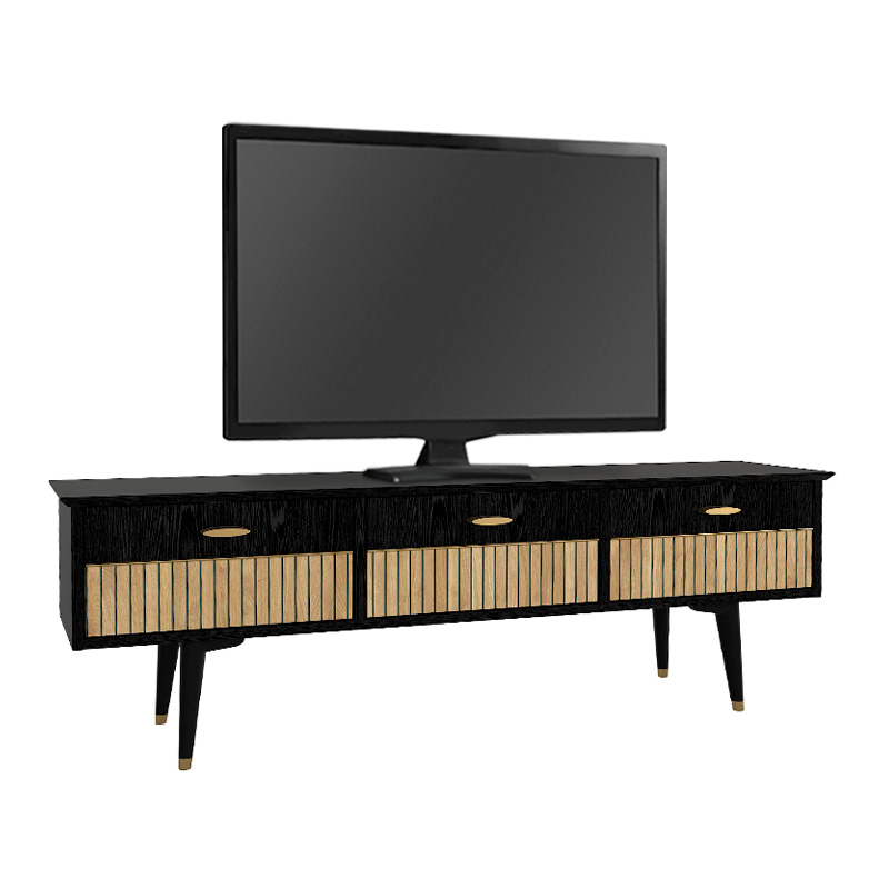 Bolea Megapap melamine TV stand in modern black color 150x35x49.7cm.