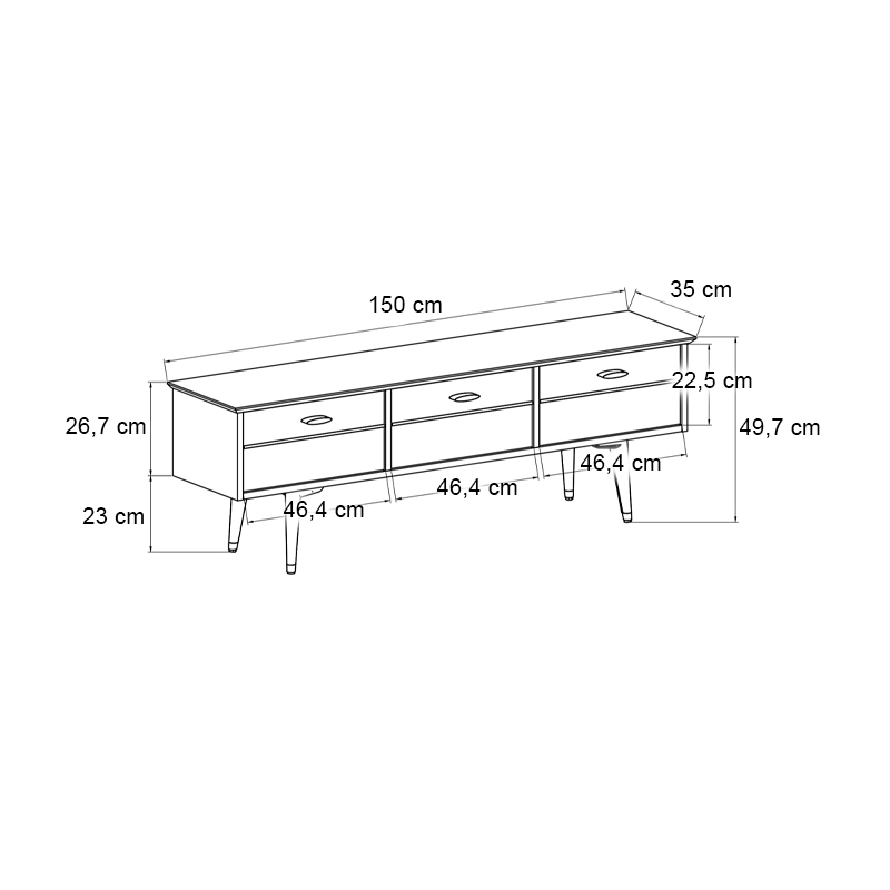 Bolea Megapap melamine TV stand in modern black color 150x35x49.7cm.