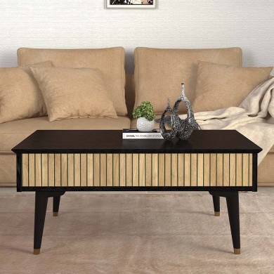 Bolea Megapap melamine coffee table in modern black and oak color 90x60x38.6cm.