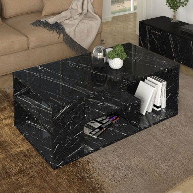 Abdera Megapap melamine coffee table in black marble color 110x60x42cm.