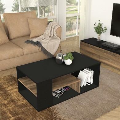 Abdera Megapap melamine coffee table in black - walnut color 110x60x42cm.