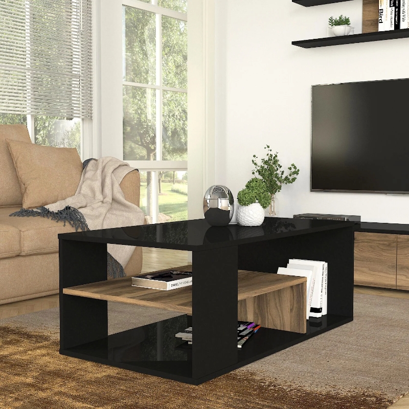 Abdera Megapap melamine coffee table in black - walnut color 110x60x42cm.