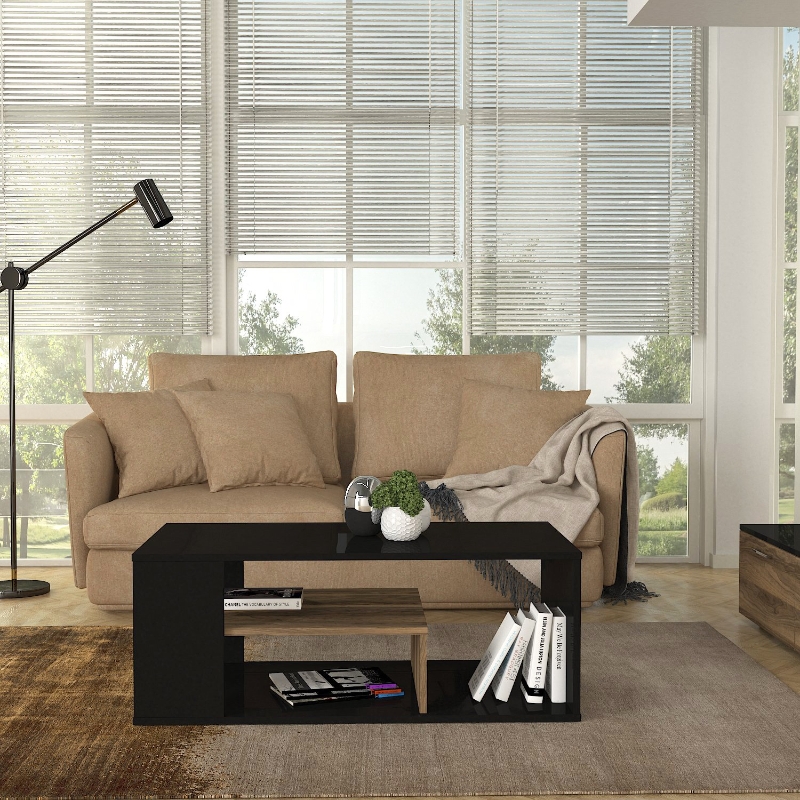 Abdera Megapap melamine coffee table in black - walnut color 110x60x42cm.