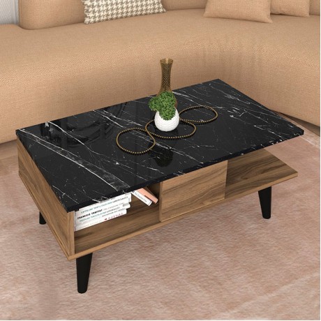 Andros Megapap melamine coffee table in walnut - black marble color 90x54x39,6cm.