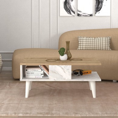 Andros Megapap melamine coffee table in sapphire oak - white marble color 90x54x39,6cm.