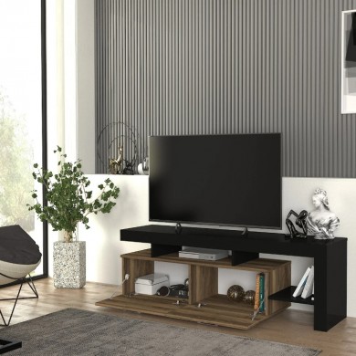 Acnes Megapap melamine tv stand in black - walnut color 160x40x53cm.