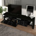 Acnes Megapap melamine tv stand in black - black marble effect color 220x40x52cm.
