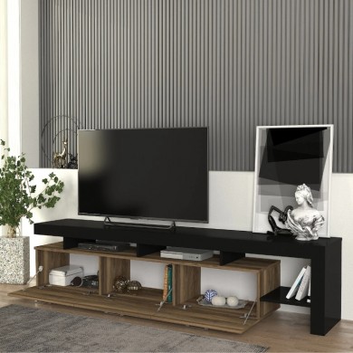 Acnes Megapap melamine tv stand in black - walnut color 220x40x52cm.