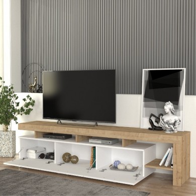 Acnes Megapap melamine tv stand in white - sapphire oak color 220x40x52cm.