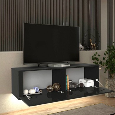 Morel Megapap melamine wall TV cabinet with LED lighting in black color 140x41.8x40cm.