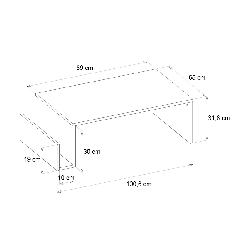 Regnar Megapap melamine coffee table in rebab color 100.6x55x31.8cm.