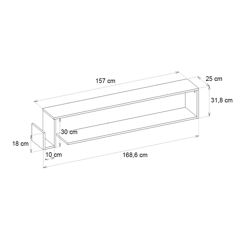 Regnar Megapap melamine wall TV furniture in rebab color 168.6x25x31.8cm.