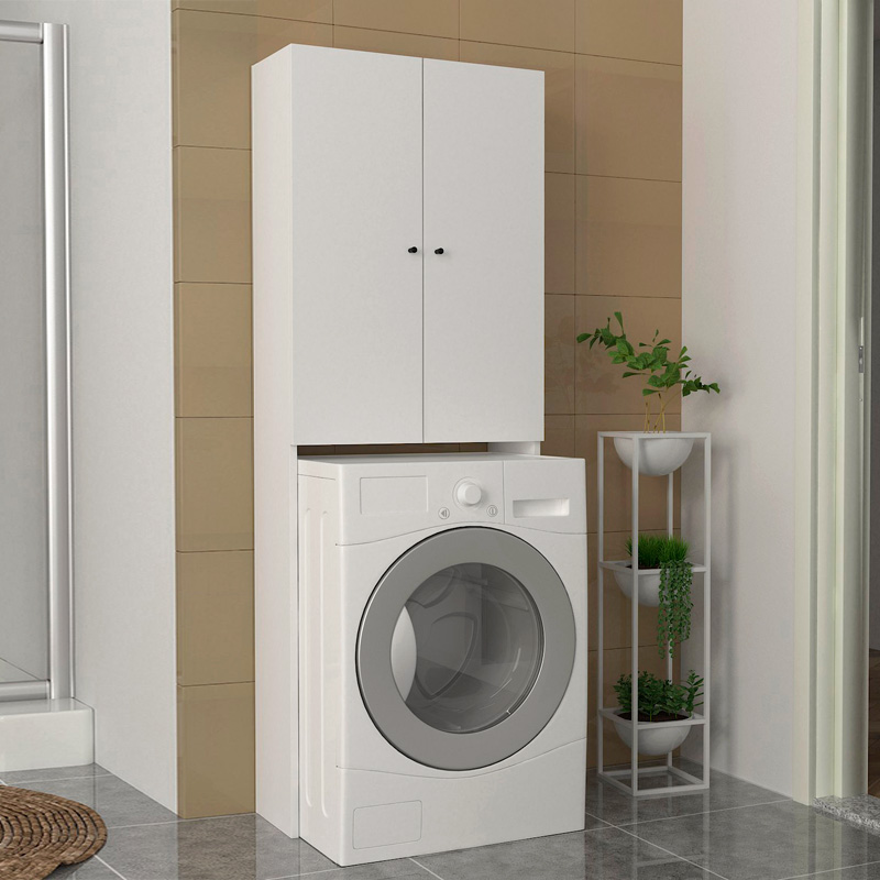 Romme Megapap melamine laundry machine cabinet in white color 65x27,1x180cm.