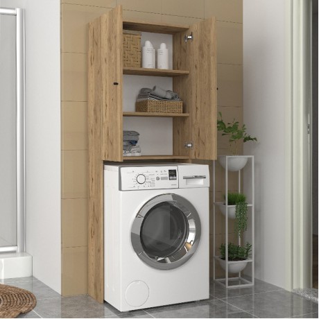 Romme Megapap melamine laundry machine cabinet in sepet oak color 65x27,1x180cm.