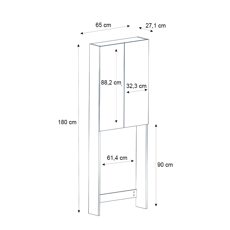 Romme Megapap melamine laundry machine cabinet in sepet oak color 65x27,1x180cm.