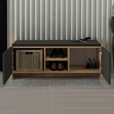 Verly Megapap melamine shoe cabinet in sapphire oak - anthracite color 110x33.2x43cm.