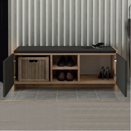 Verly Megapap melamine shoe cabinet in sapphire oak - anthracite color 110x33.2x43cm.
