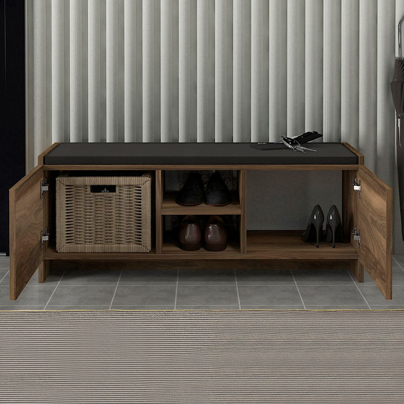 Verly Megapap melamine shoe cabinet in walnut color 110x33.2x43cm.