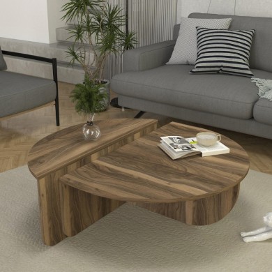 Nilvia Megapap melamine coffee table in walnut color  Ø85x35cm.