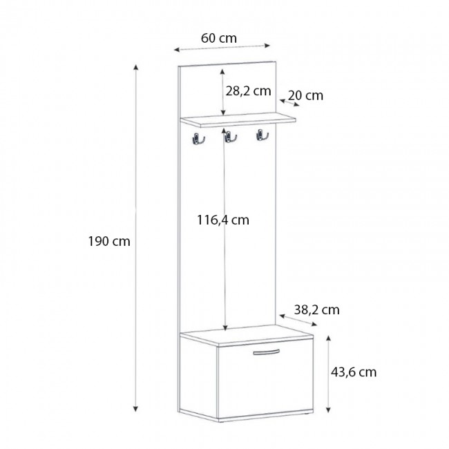 Έπιπλο εισόδου Track Megapap χρώμα sapphire oak 60x38,2x190εκ.