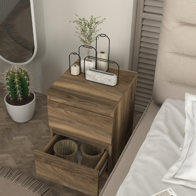 Breve Megapap melamine nightstand in walnut color 39.8x41.8x55cm.