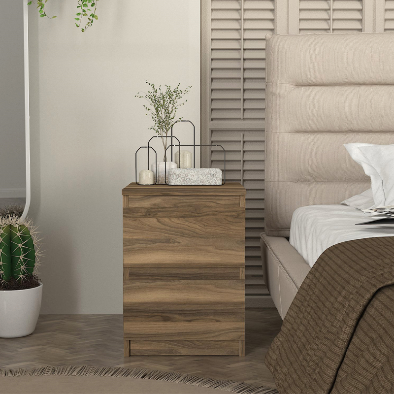 Breve Megapap melamine nightstand in walnut color 39.8x41.8x55cm.