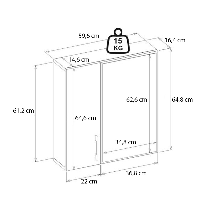 Melamine bathroom mirror Ditto Megapap color white 59,6x16,4x64,8cm.