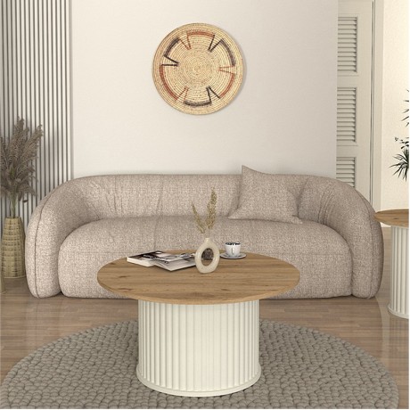 Bohema Megapap melamine coffee table in ivory - sepet oak Ø85x43,2cm.