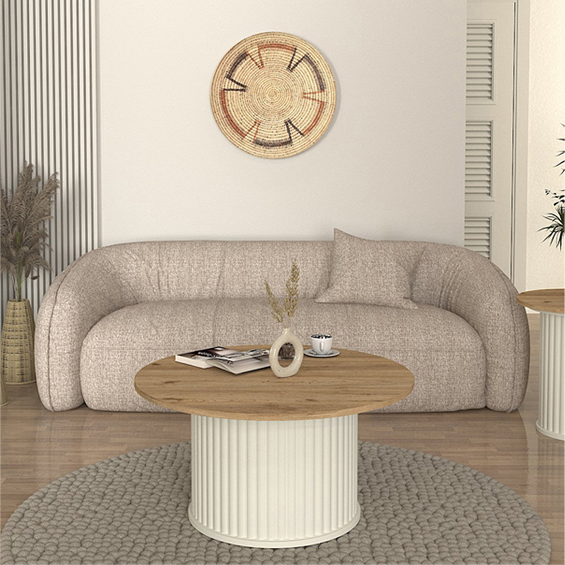 Bohema Megapap melamine coffee table in ivory - sepet oak Ø85x43,2cm.