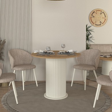 Τραπέζι Bohema Megapap χρώμα ivory - sepet oak Ø90x77,7εκ.