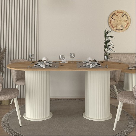 Bohema Megapap melamine dining table in ivory - sepet oak color 180x90x77,7cm.