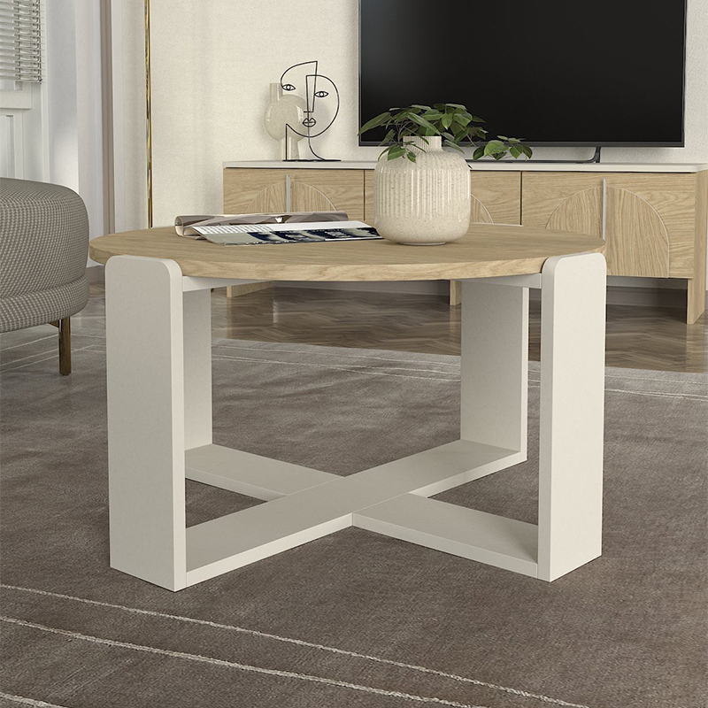 Rebel Megapap melamine coffee table in rota oak - sandstone color Ø70x38cm.