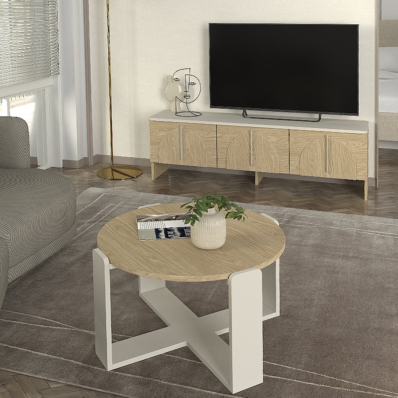 Rebel Megapap melamine coffee table in rota oak - sandstone color Ø70x38cm.
