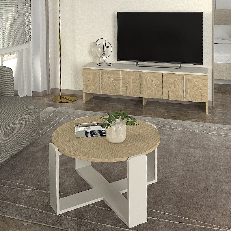 Rebel Megapap melamine tv stand in rota oak - sandstone color 150x35x45cm.