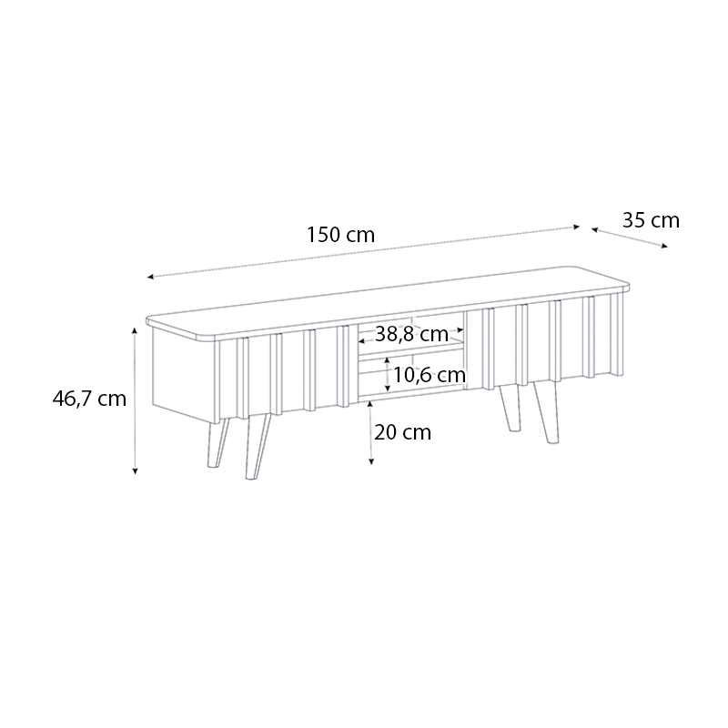 Gemma Megapap melamine tv stand in sepet oak color 150x35x46.7cm.
