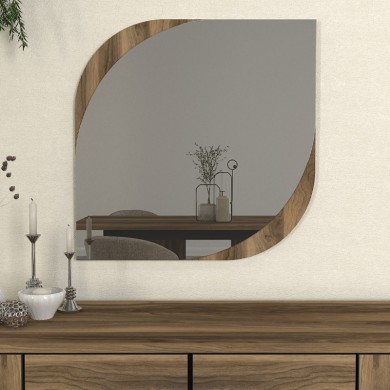 Lava Megapap melamine mirror in walnut color 70x2.2x70cm.