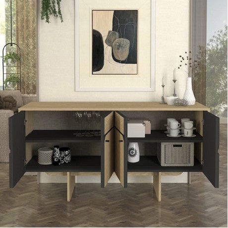 Lava Megapap melamine console in rota oak - anthracite color 150x44.6x76cm.