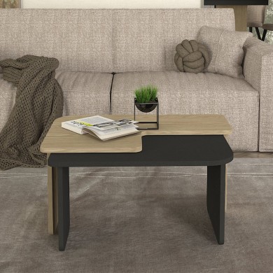 Lava Megapap melamine coffee table set of 2 in rota oak - anthracite color 75x48.5x35.6cm.
