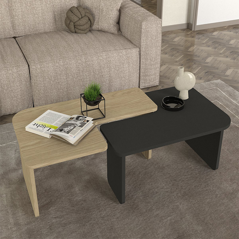 Lava Megapap melamine coffee table set of 2 in rota oak - anthracite color 75x48.5x35.6cm.