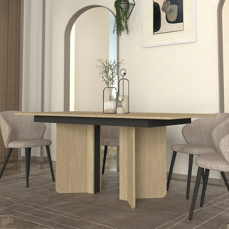 Lava Megapap melamine dining table in rota oak - anthracite color 180x90x76.8cm.