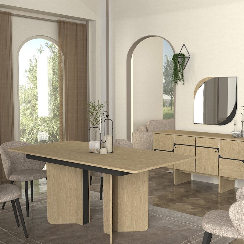 Lava Megapap melamine dining table in rota oak - anthracite color 180x90x76.8cm.