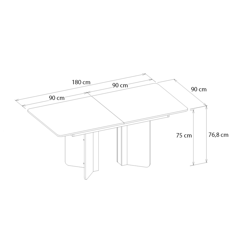 Lava Megapap melamine dining table in rota oak - anthracite color 180x90x76.8cm.