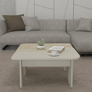 Sevilla Megapap melamine coffee table set of 2 in sandstone - travertine color 75x75x37.4cm.