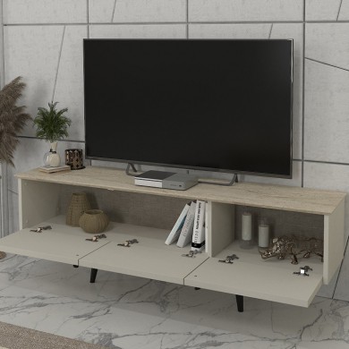 Sevilla Megapap melamine tv stand in sandstone - travertine color 150x35x45.6cm.