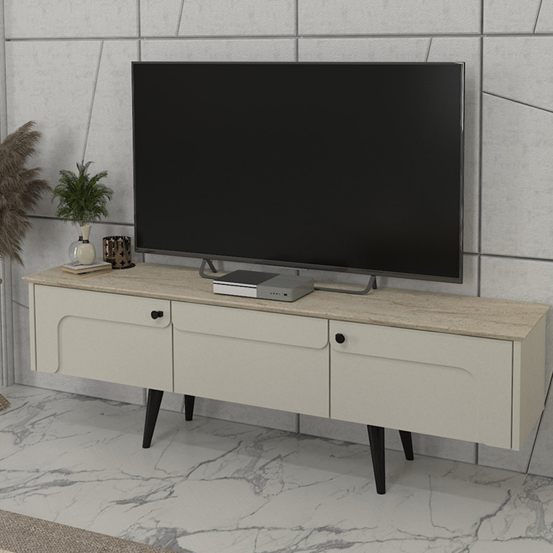 Sevilla Megapap melamine tv stand in sandstone - travertine color 150x35x45.6cm.
