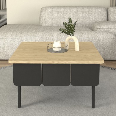 Pedro Megapap melamine coffee table in anthracite - rota oak color 73.2x73.2x38.6cm.